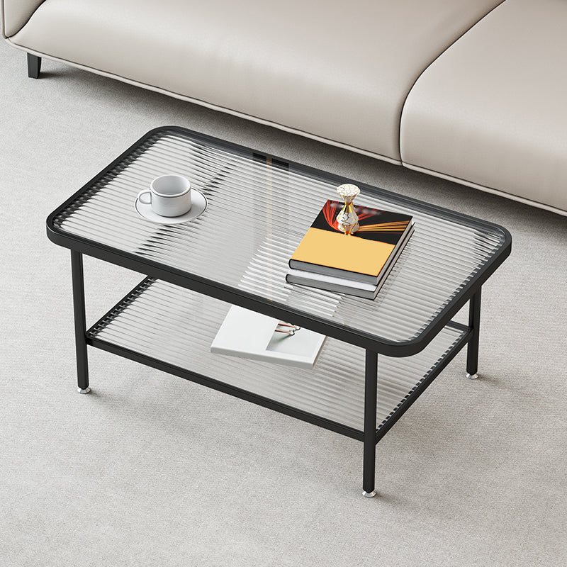 Glass-Topped Cocktail Table Rectangular Coffee Table for Living Room