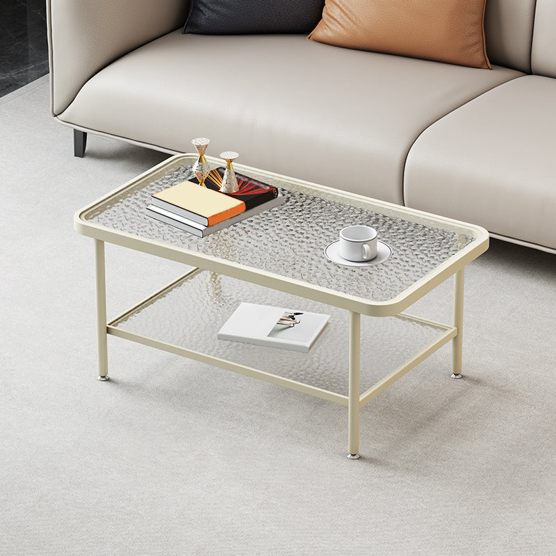 Glass-Topped Cocktail Table Rectangular Coffee Table for Living Room