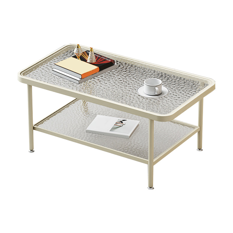 Glass-Topped Cocktail Table Rectangular Coffee Table for Living Room