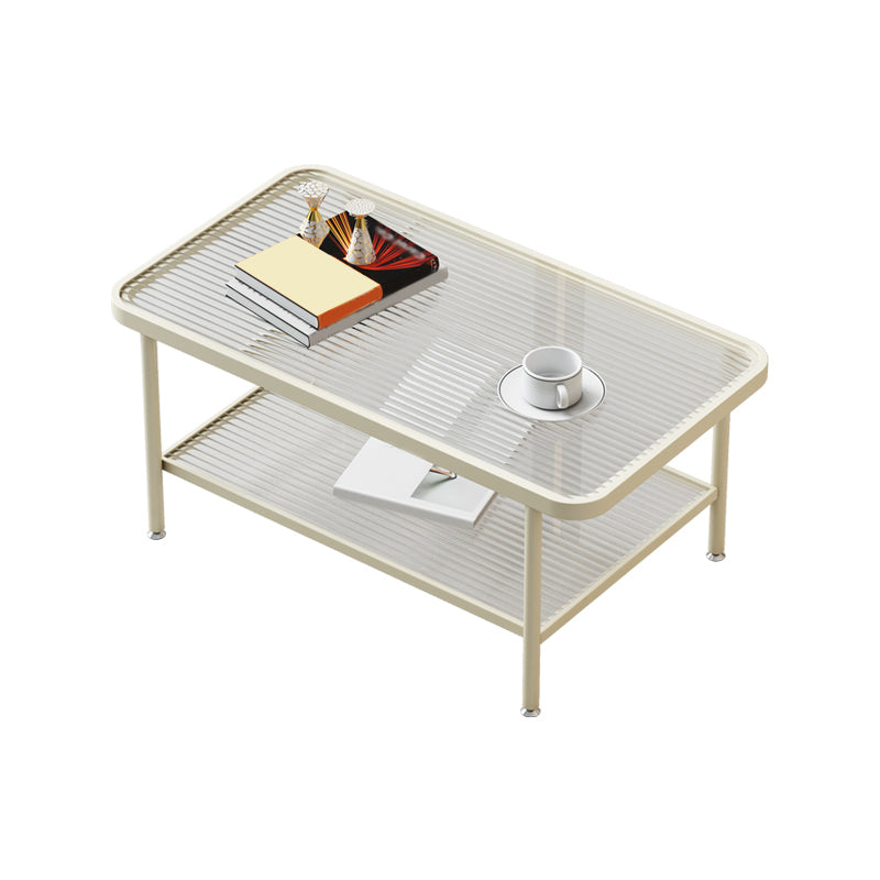 Glass-Topped Cocktail Table Rectangular Coffee Table for Living Room