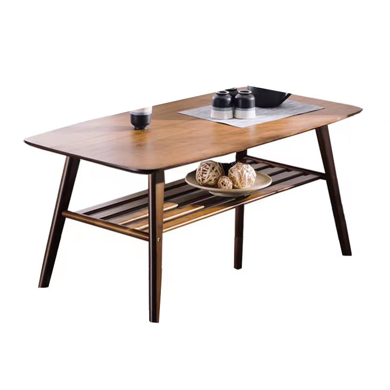 Scandinavian Rectangle Wood Coffee Table 4 Legs Cocktail Table with Shelf
