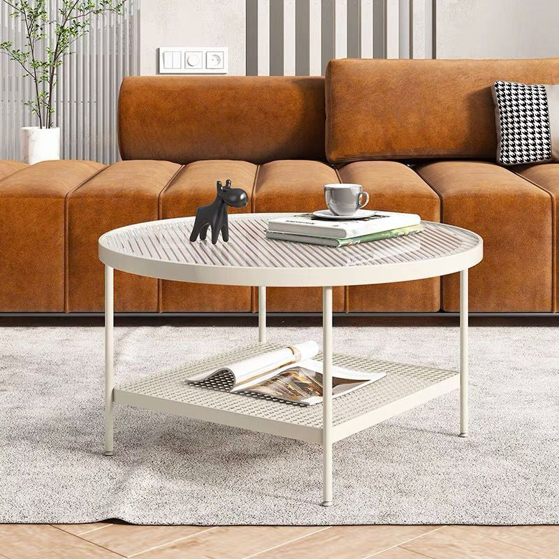 4 Legs Base Design Round Glass Table Modern Style Coffee Table