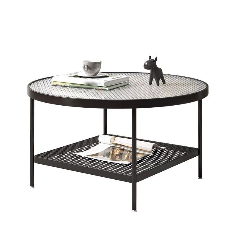 4 Legs Base Design Round Glass Table Modern Style Coffee Table