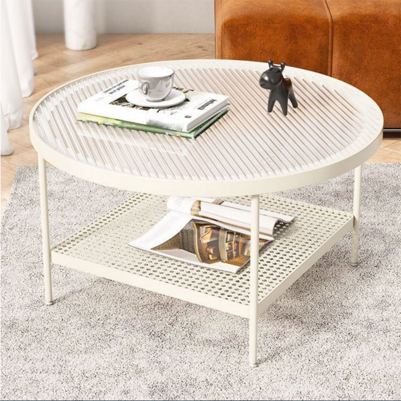 4 Legs Base Design Round Glass Table Modern Style Coffee Table