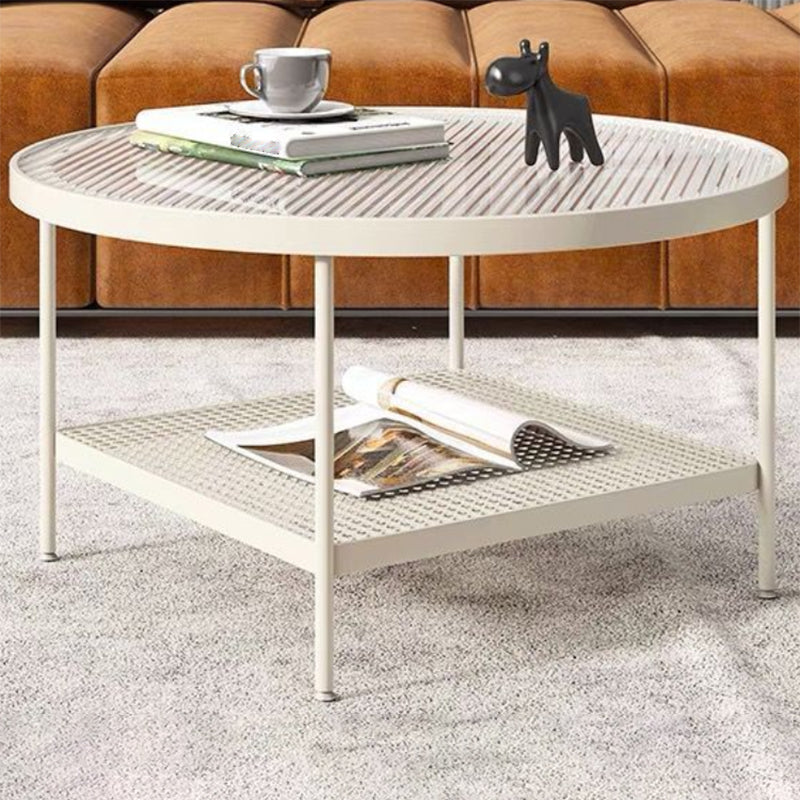 4 Legs Base Design Round Glass Table Modern Style Coffee Table