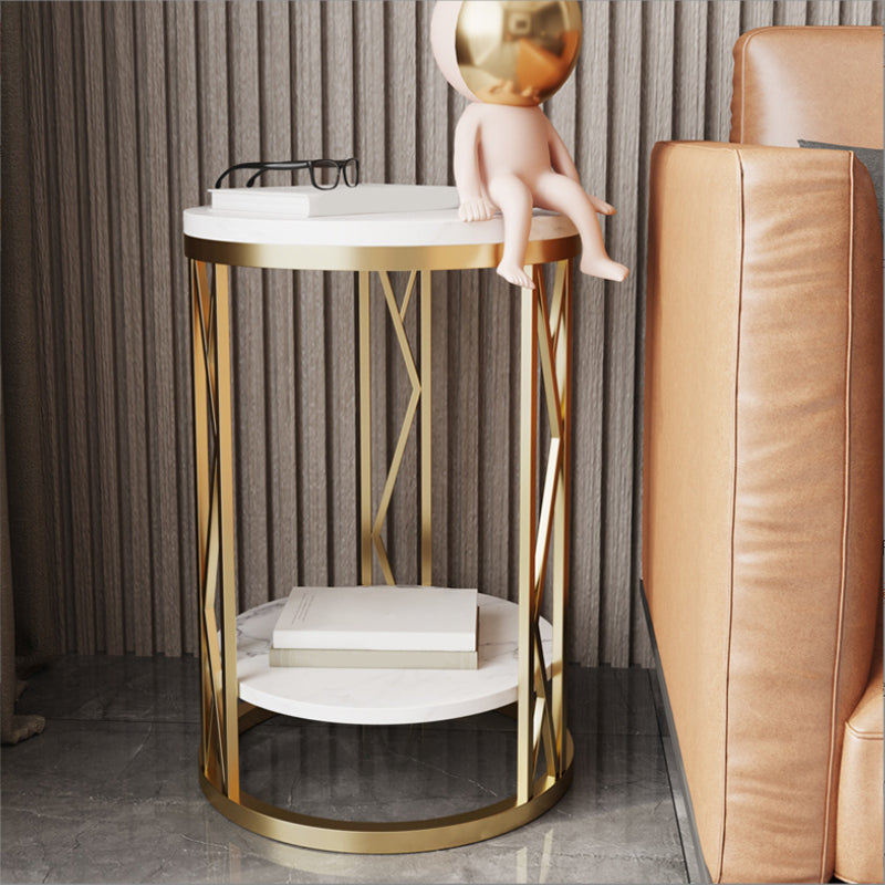 Round Slate Plate Table Plate Metal Frame Base Modern Style Side Table