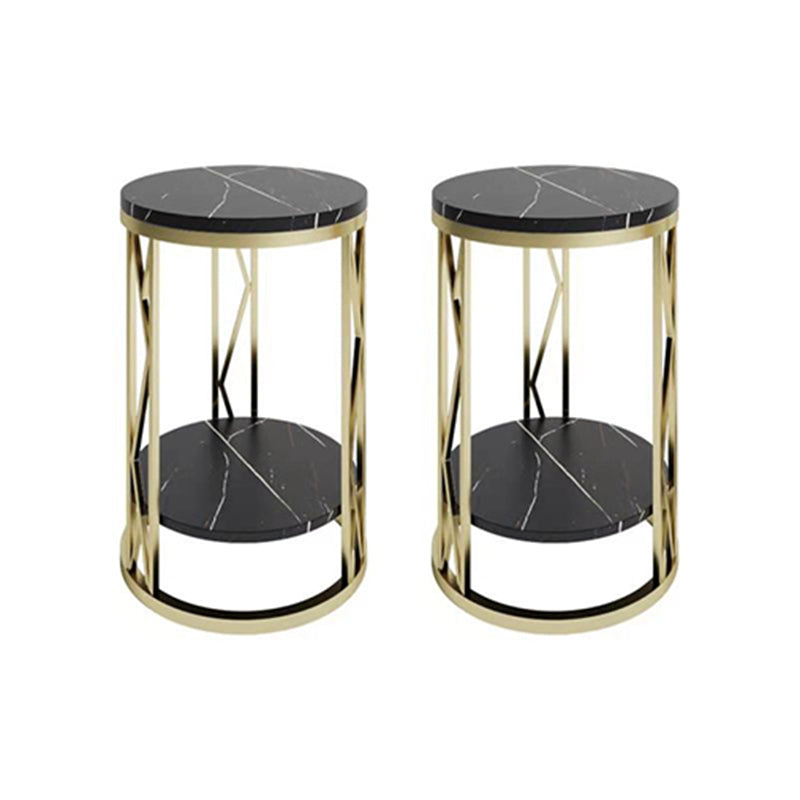 Round Slate Plate Table Plate Metal Frame Base Modern Style Side Table