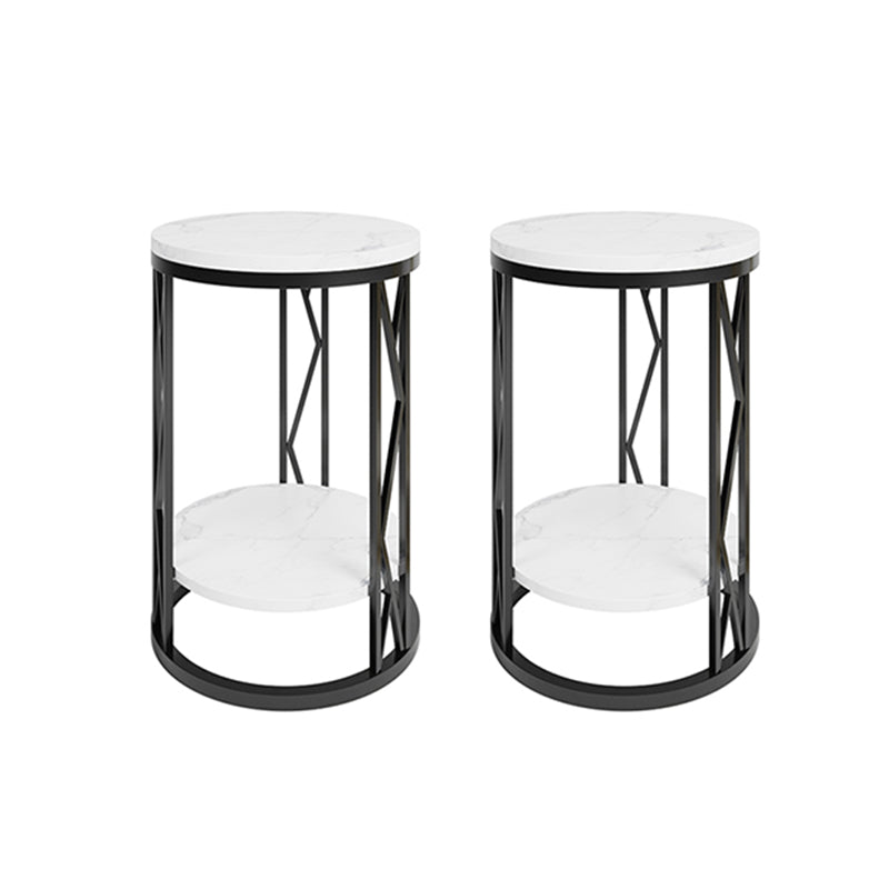 Round Slate Plate Table Plate Metal Frame Base Modern Style Side Table