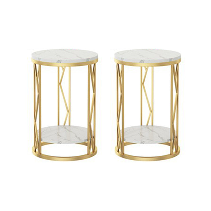 Round Slate Plate Table Plate Metal Frame Base Modern Style Side Table