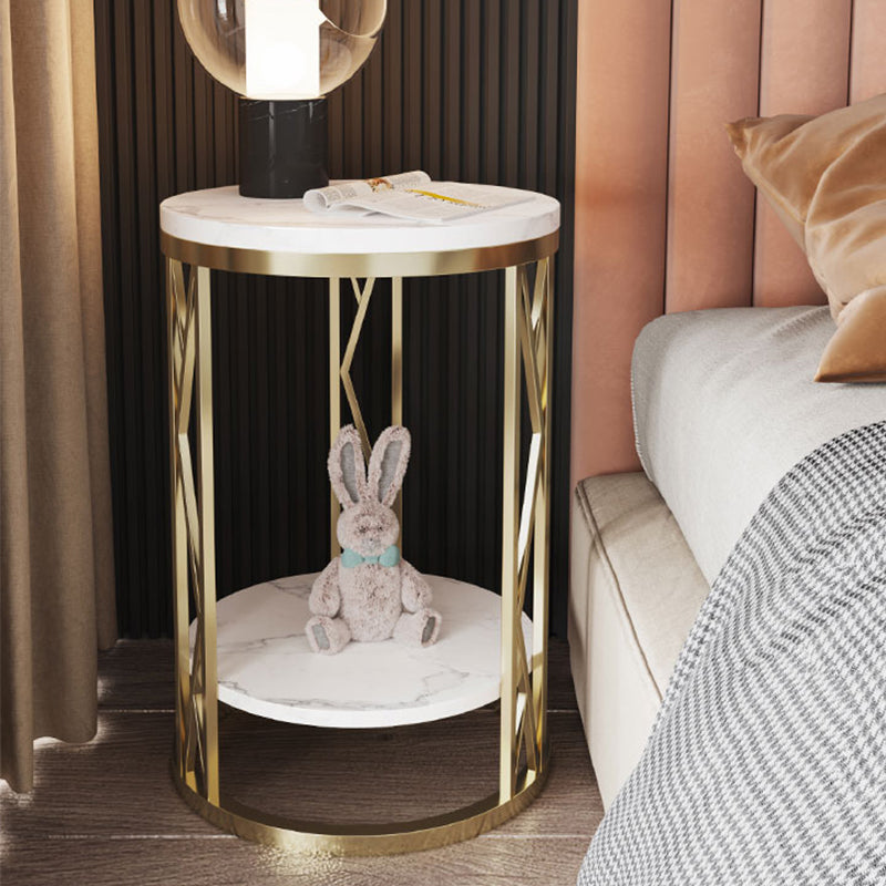 Round Slate Plate Table Plate Metal Frame Base Modern Style Side Table