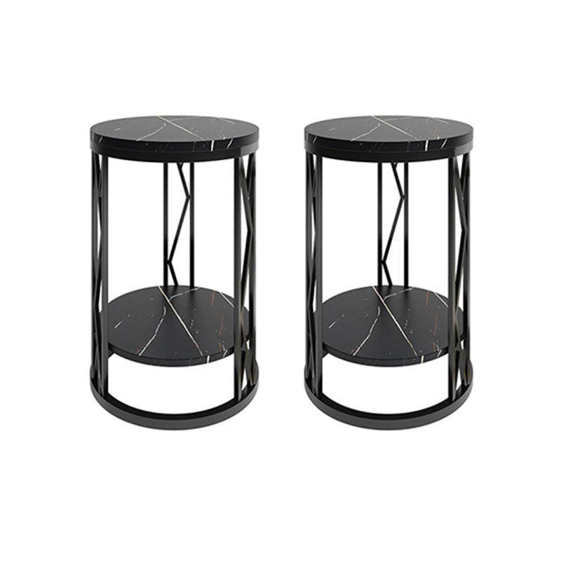 Round Slate Plate Table Plate Metal Frame Base Modern Style Side Table