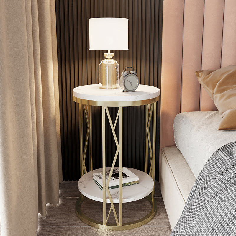 Round Slate Plate Table Plate Metal Frame Base Modern Style Side Table
