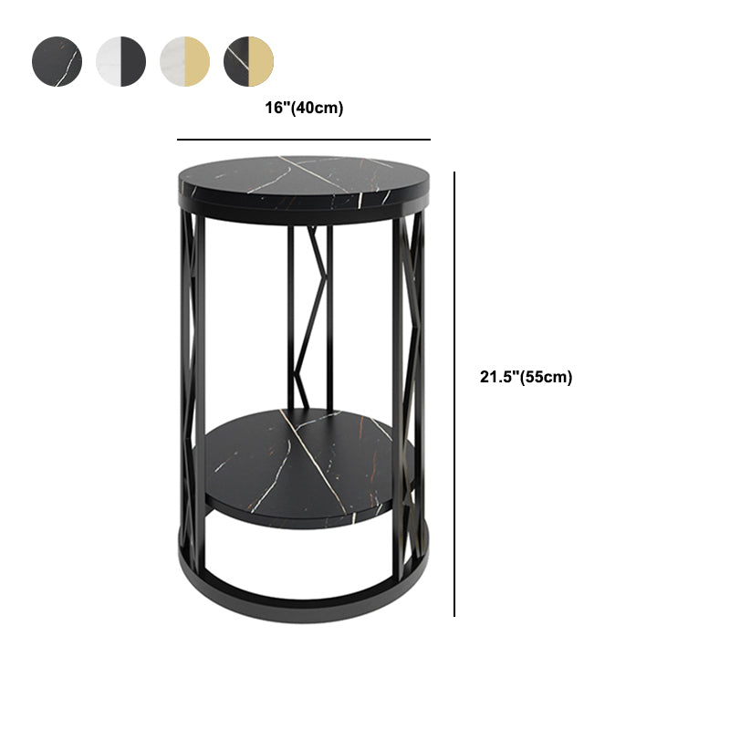 Round Slate Plate Table Plate Metal Frame Base Modern Style Side Table