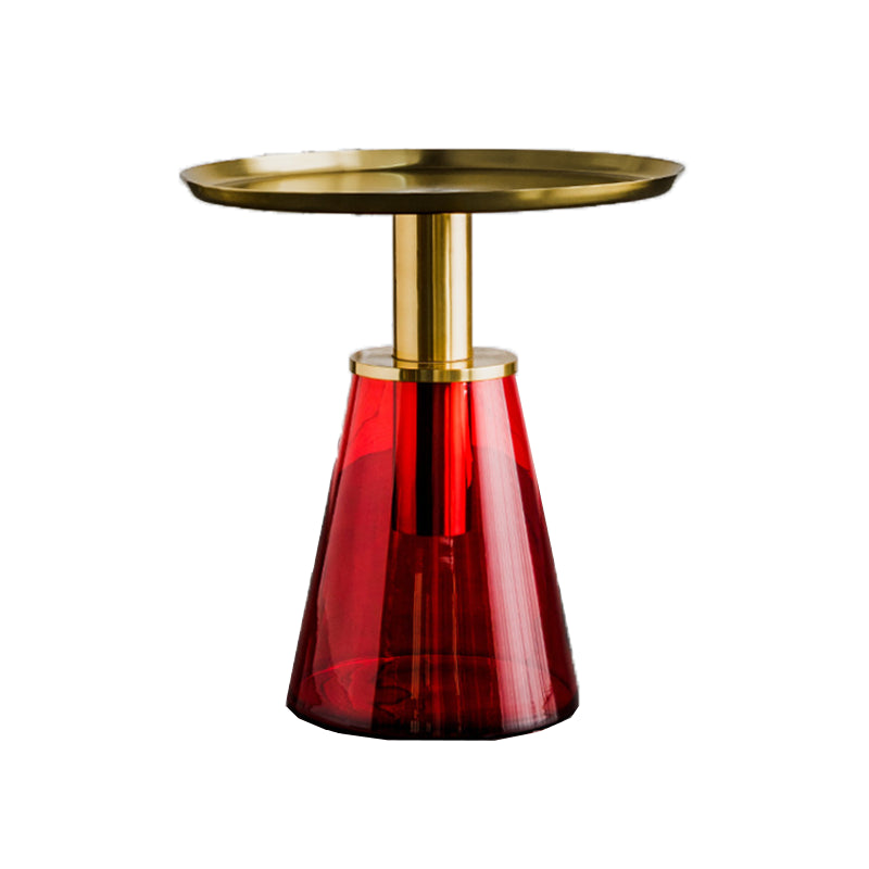 Round Metal/glass Table with Pedestal Base Base Mid-century Modern Side Table