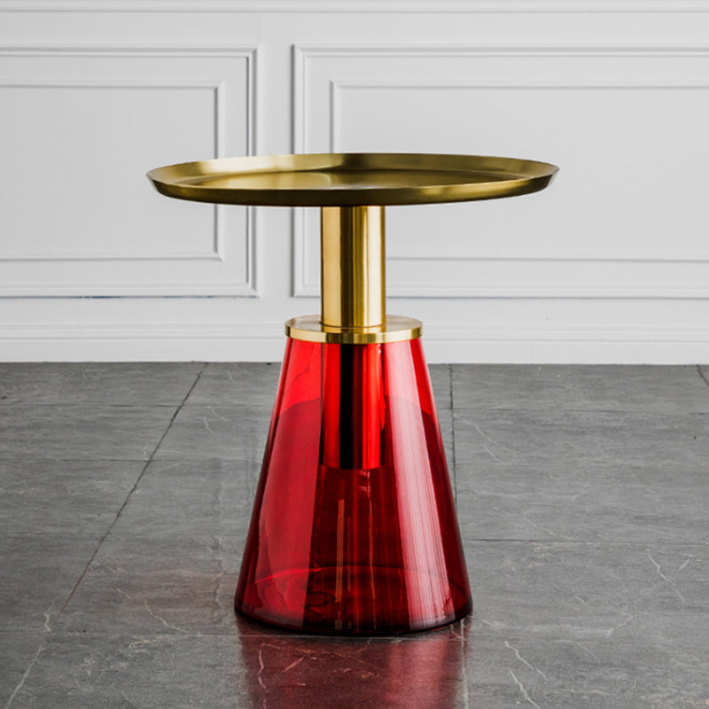 Round Metal/glass Table with Pedestal Base Base Mid-century Modern Side Table