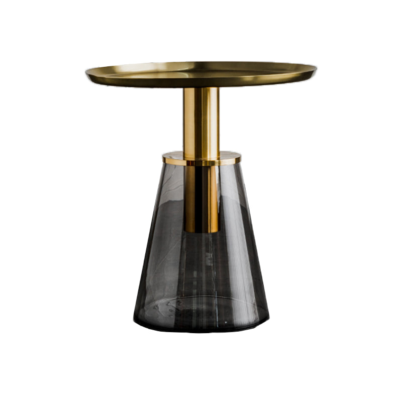 Round Metal/glass Table with Pedestal Base Base Mid-century Modern Side Table