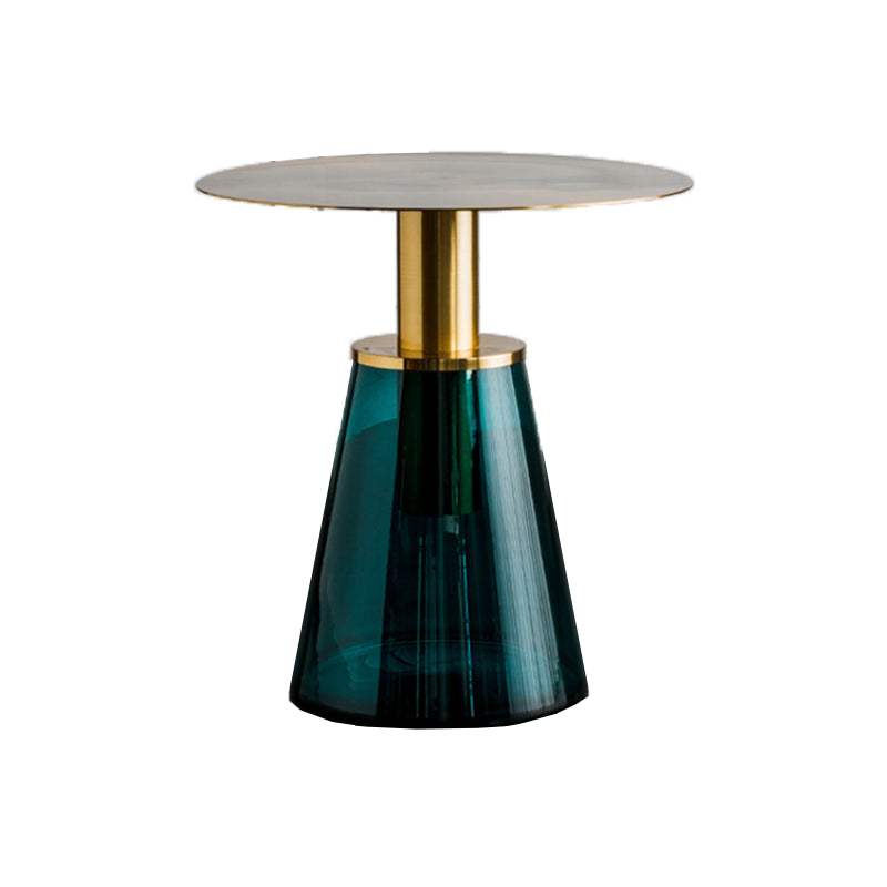 Round Metal/glass Table with Pedestal Base Base Mid-century Modern Side Table