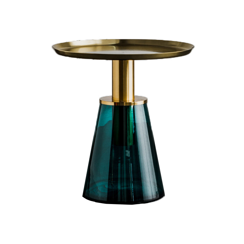 Round Metal/glass Table with Pedestal Base Base Mid-century Modern Side Table