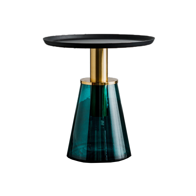 Round Metal/glass Table with Pedestal Base Base Mid-century Modern Side Table