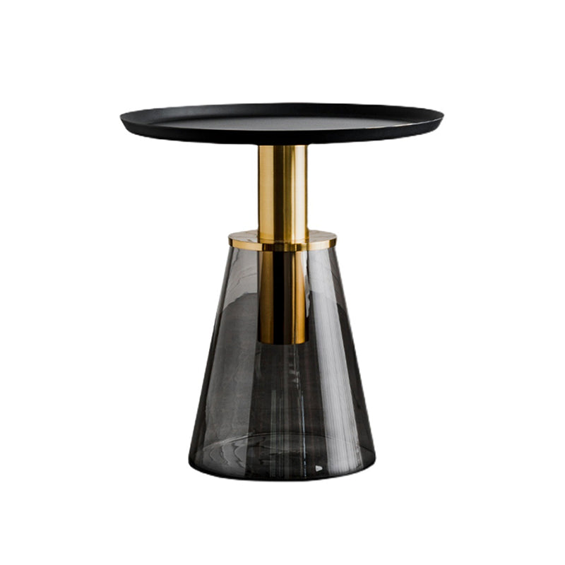 Round Metal/glass Table with Pedestal Base Base Mid-century Modern Side Table