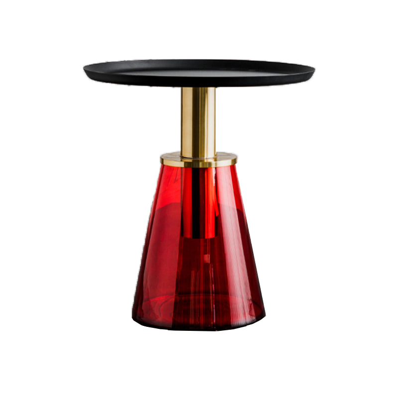 Round Metal/glass Table with Pedestal Base Base Mid-century Modern Side Table