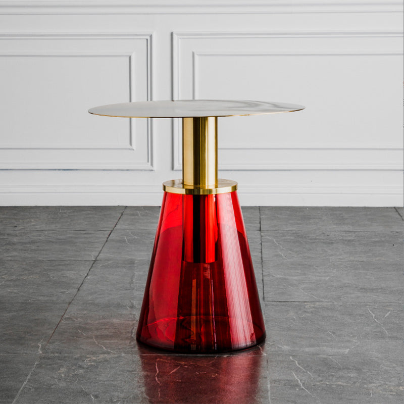 Round Metal/glass Table with Pedestal Base Base Mid-century Modern Side Table