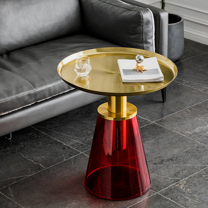 Round Metal/glass Table with Pedestal Base Base Mid-century Modern Side Table