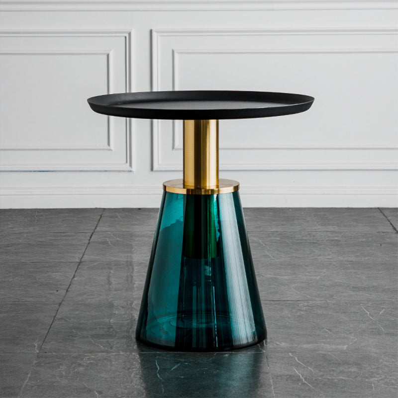 Round Metal/glass Table with Pedestal Base Base Mid-century Modern Side Table