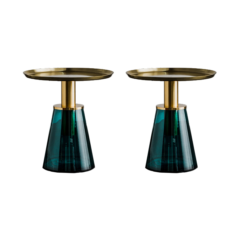 Round Metal/glass Table with Pedestal Base Base Mid-century Modern Side Table