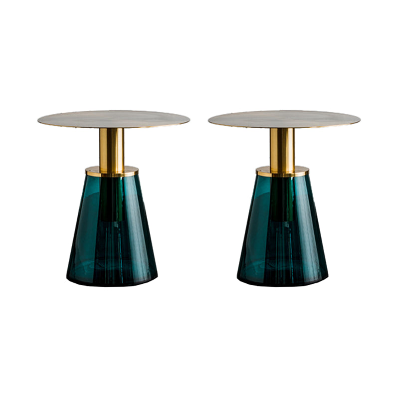 Round Metal/glass Table with Pedestal Base Base Mid-century Modern Side Table