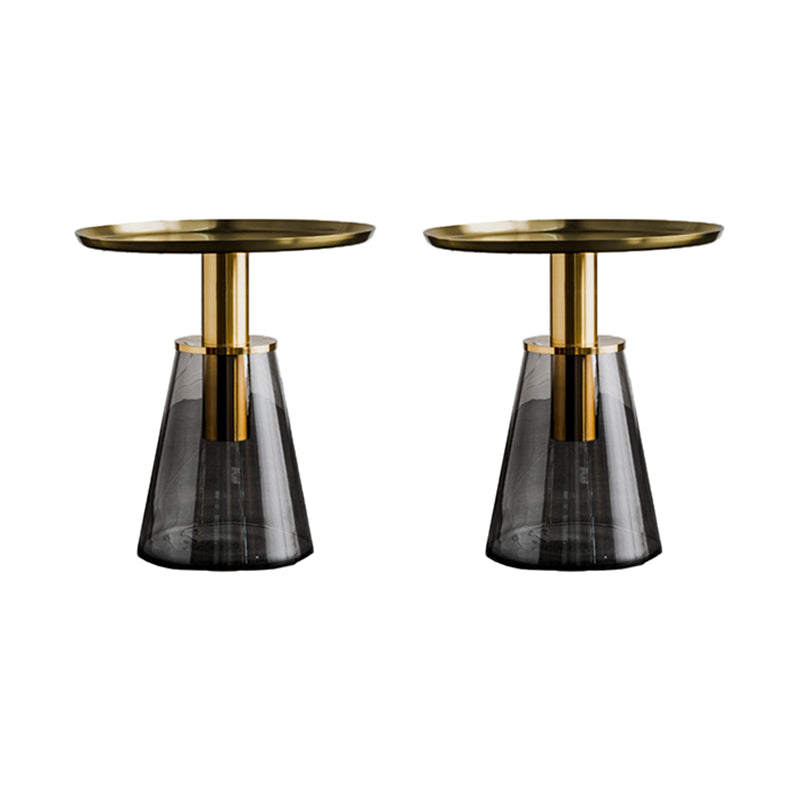 Round Metal/glass Table with Pedestal Base Base Mid-century Modern Side Table