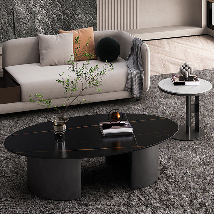 19.6" Tall Modern Round Slate Top Side Table Iron Abstract End Table