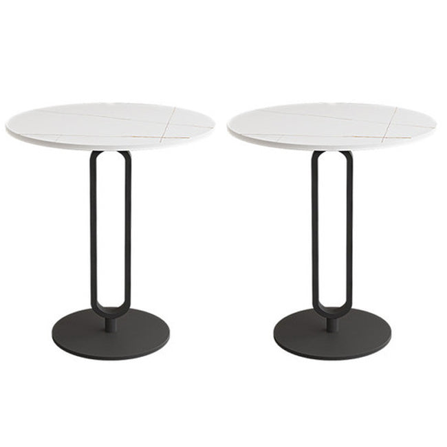 21.6" Tall Modern Round Slate Top Side Table Iron Pedestal End Table