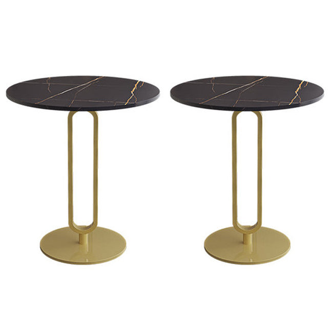 21.6" Tall Modern Round Slate Top Side Table Iron Pedestal End Table