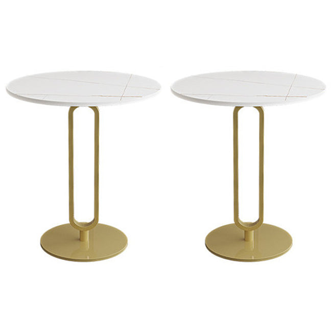21.6" Tall Modern Round Slate Top Side Table Iron Pedestal End Table