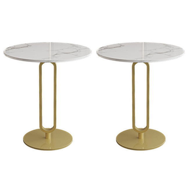 21.6" Tall Modern Round Slate Top Side Table Iron Pedestal End Table