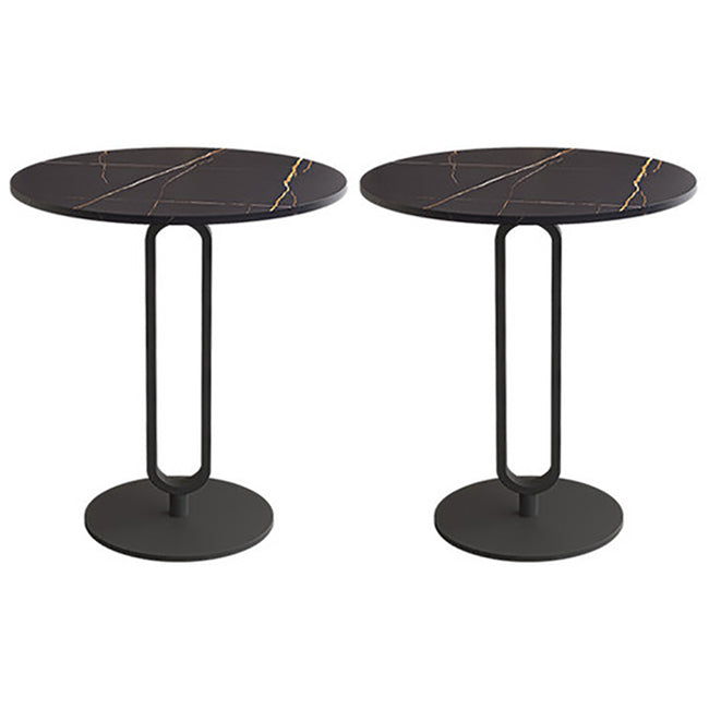 21.6" Tall Modern Round Slate Top Side Table Iron Pedestal End Table