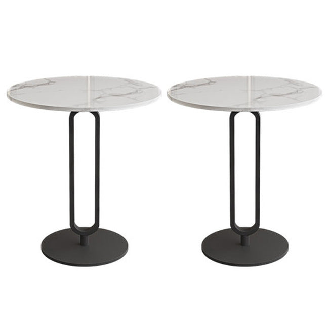 21.6" Tall Modern Round Slate Top Side Table Iron Pedestal End Table