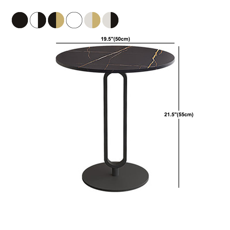 21.6" Tall Modern Round Slate Top Side Table Iron Pedestal End Table