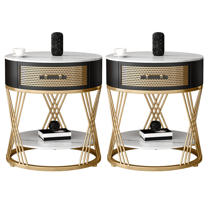 Modernistic Metal Frame End Table Slate Top Round Side End Table