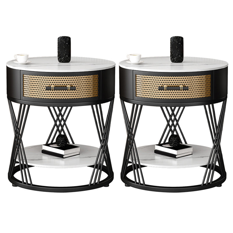 Modernistic Metal Frame End Table Slate Top Round Side End Table
