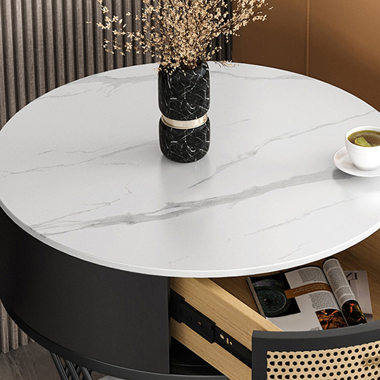 Modernistic Metal Frame End Table Slate Top Round Side End Table