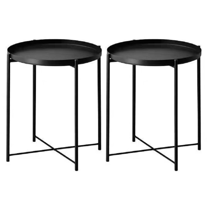 Mid-Century Metal Round Side Table Cross Legs Dia 17.72" End Table