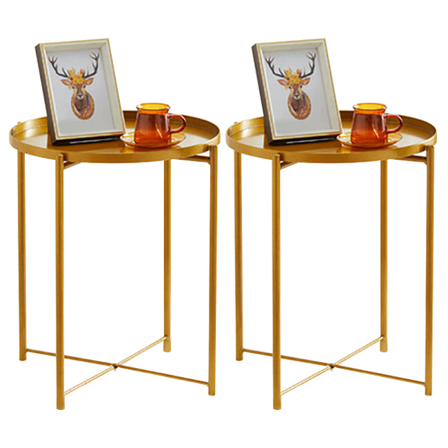 Mid-Century Metal Round Side Table Cross Legs Dia 17.72" End Table