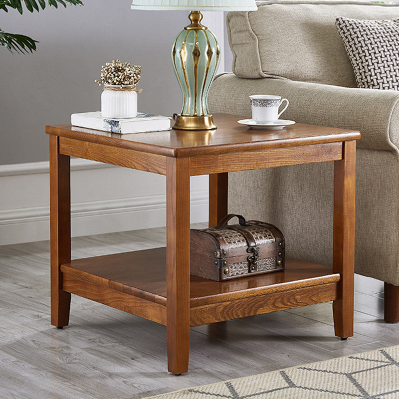 Traditional Wood End Table 4 Legs Sofa Side Table with Shelf for Living Room