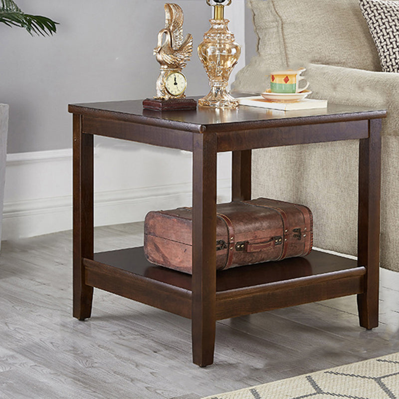 Traditional Wood End Table 4 Legs Sofa Side Table with Shelf for Living Room
