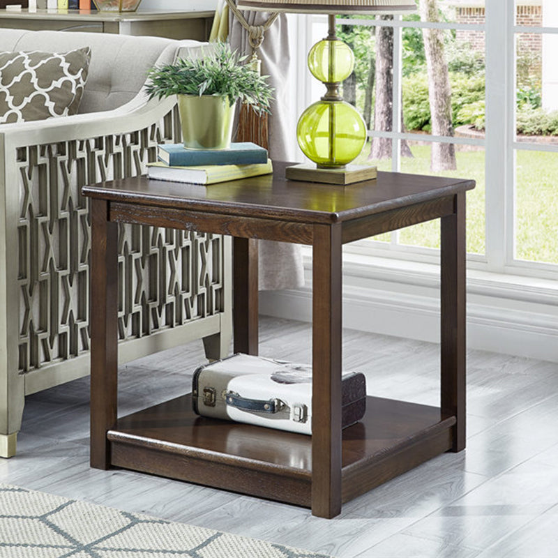 Traditional Wood End Table 4 Legs Sofa Side Table with Shelf for Living Room