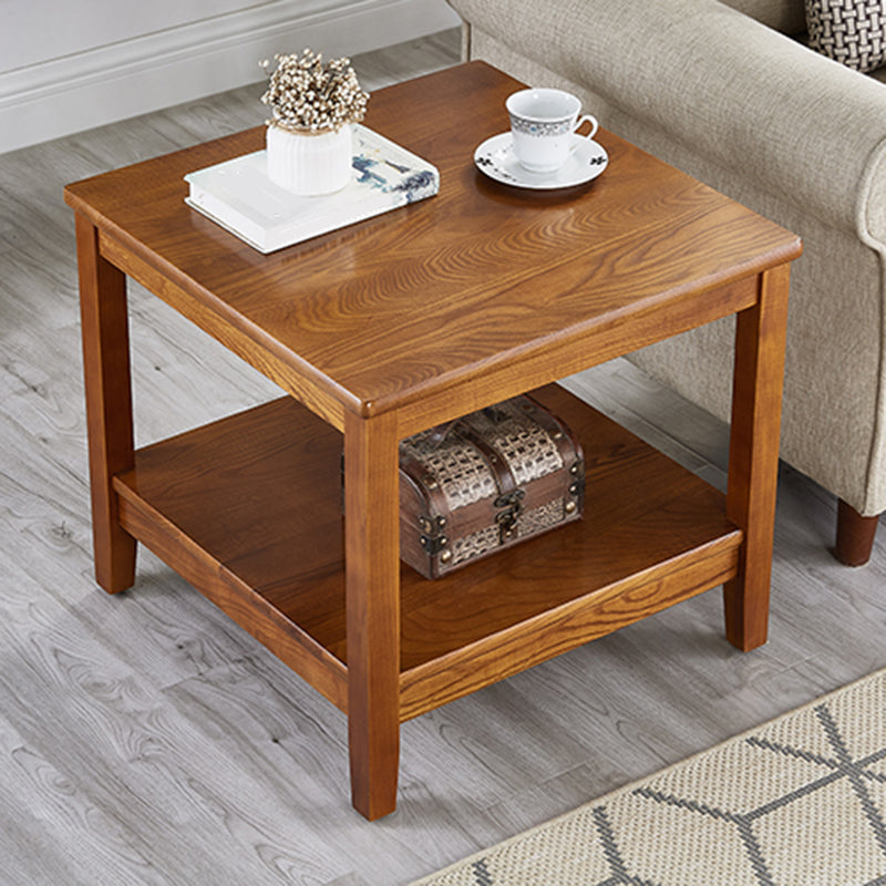 Traditional Wood End Table 4 Legs Sofa Side Table with Shelf for Living Room