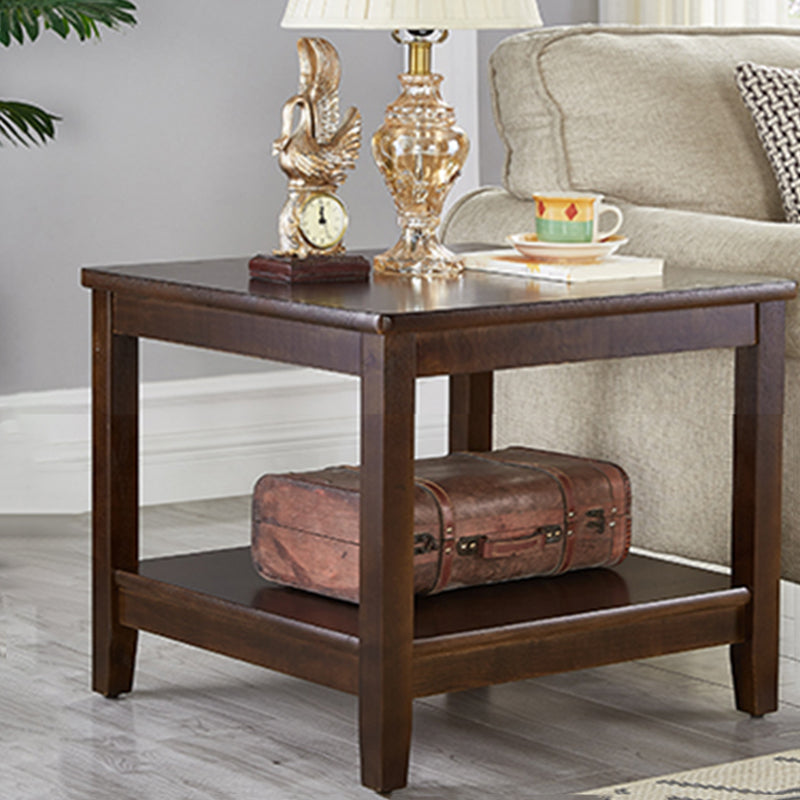 Traditional Wood End Table 4 Legs Sofa Side Table with Shelf for Living Room