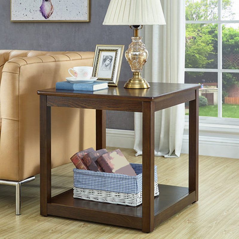 Traditional Wood End Table 4 Legs Sofa Side Table with Shelf for Living Room